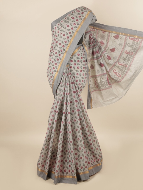 

Pothys Grey & Maroon Pure Cotton Ethnic Motifs Printed Saree