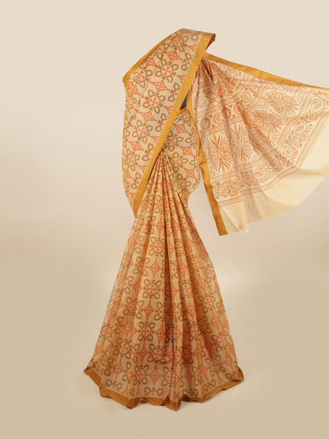 

Pothys Mustard & Brown Pure Cotton Ethnic Motifs Printed Saree