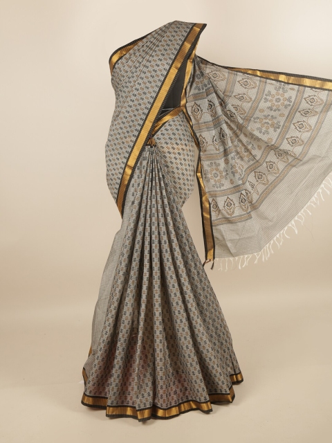 

Pothys Grey & Black Pure Cotton Ethnic Motifs Printed Saree