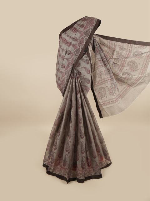 

Pothys Grey & Maroon Pure Cotton Ethnic Paisley Printed Saree
