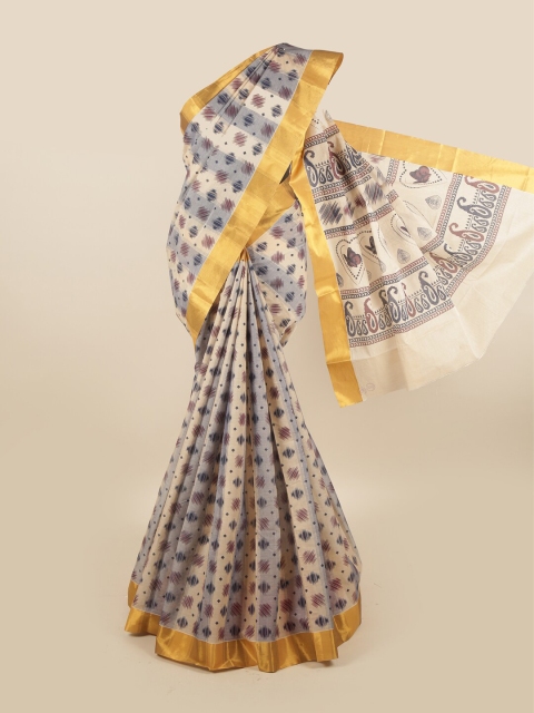 

Pothys Women Grey & Gold-Toned Pure Cotton Abstract Printed Saree