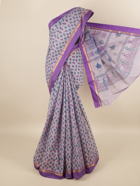 

Pothys Lavender & Blue Pure Cotton Ethnic Motifs Printed Saree