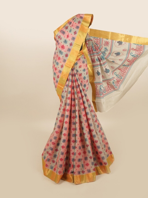 

Pothys Women Pink & Blue Pure Cotton Abstract Printed Saree