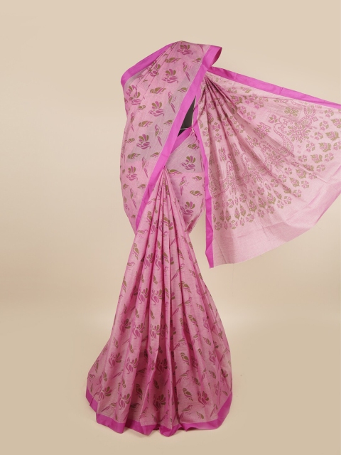 

Pothys Women Pink & Green Pure Cotton Abstract Printed Saree