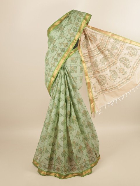 

Pothys Green & Brown Pure Cotton Ethnic Motifs Printed Saree