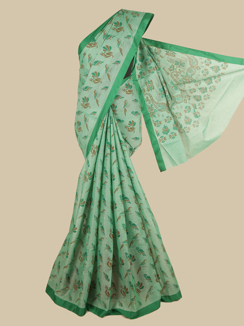 

Pothys Green & Brown Pure Cotton Abstract Printed Saree