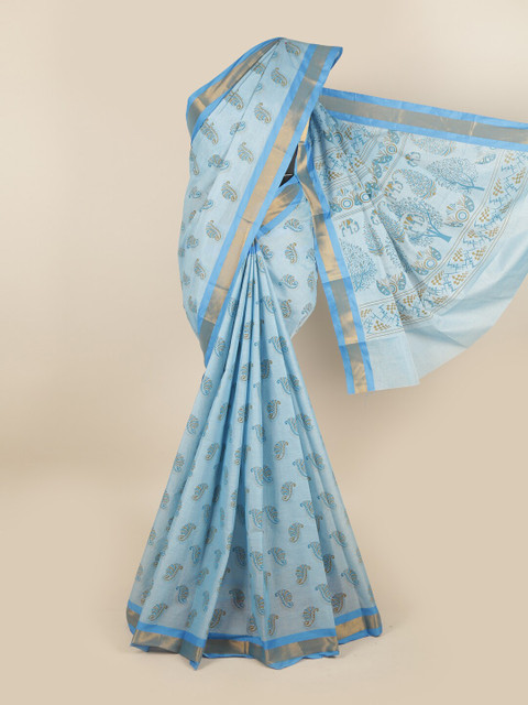 

Pothys Blue & Gold-toned Pure Cotton Ethnic Motifs Printed Saree