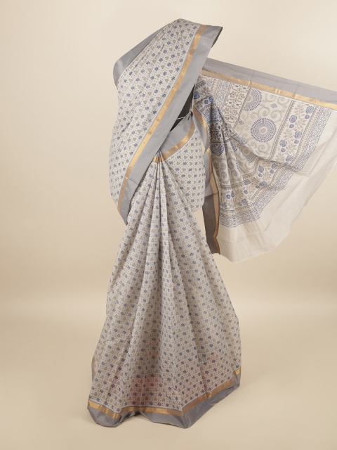 

Pothys Grey & Blue Pure Cotton Ethnic Motifs Printed Saree