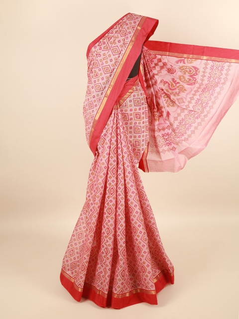 

Pothys Pink & Mustard Pure Cotton Ethnic Motifs Printed Saree