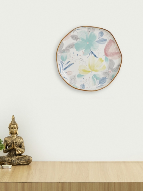 Home Centre White & Green Printed Splendid Kaiden Ceramic Wall Decor Plater, Off white