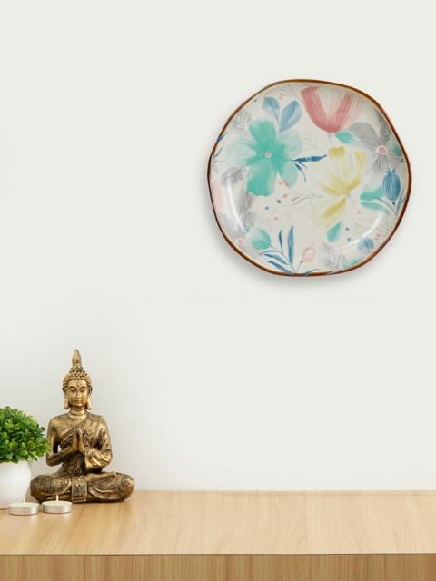 

Home Centre Green & Pink Floral Printed Ceramic Wall Decor, Off white