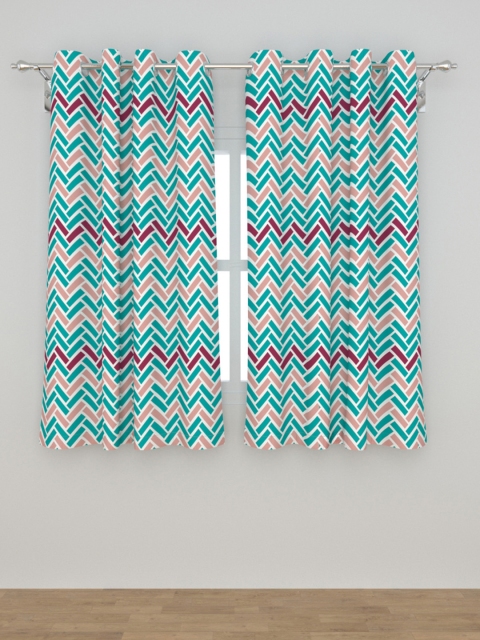 

Home Centre Teal & Beige Set of 2 Geometric Window Curtains