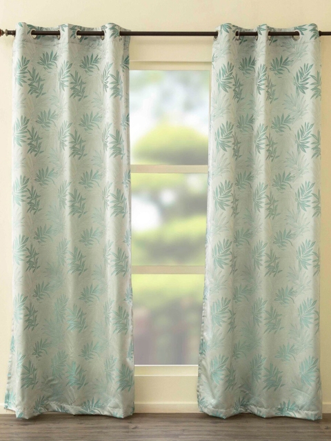 

Home Centre Cream-Coloured & Green Set of 2 Long Door Curtain