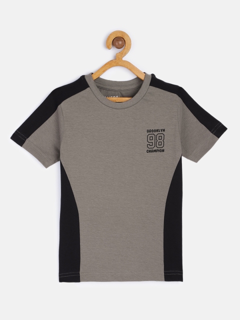 

HERE&NOW Boys Charcoal & Black Typography Printed T-shirt