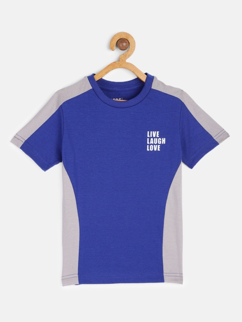 

HERE&NOW Boys Navy Blue & Grey Typography Printed T-shirt