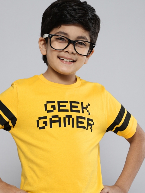

HERE&NOW Boys Black Typography Printed Pure Cotton T-shirt