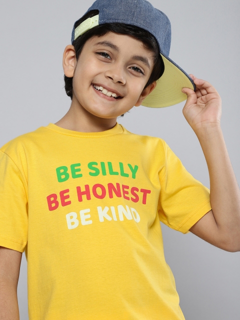 

HERE&NOW Boys Yellow Typography Printed Pure Cotton T-shirt