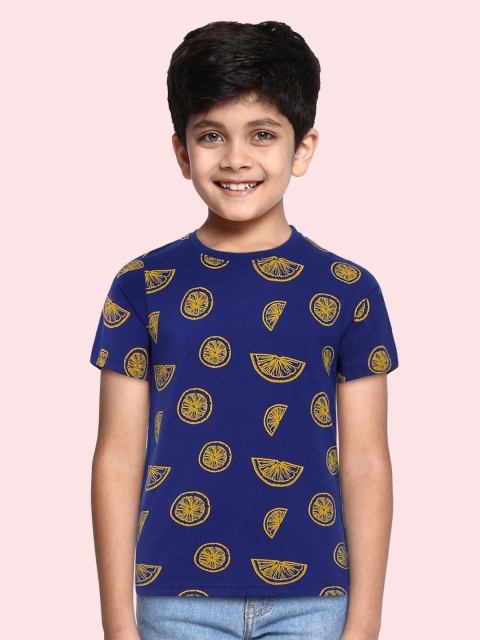

HERE&NOW Boys Navy Blue Printed Pure Cotton T-shirt