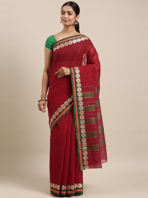 

The Chennai Silks Maroon & Gold-Toned Pure Cotton Chettinad Saree