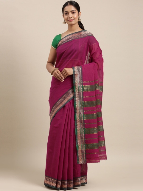 

The Chennai Silks Magenta & Beige Zari Pure Cotton Chettinad Saree