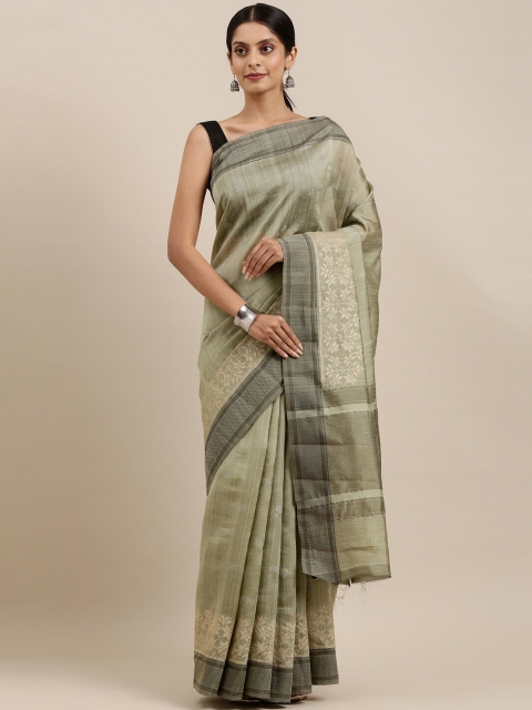 

The Chennai Silks Grey & Beige Ethnic Motifs Embroidered Jute Cotton Saree