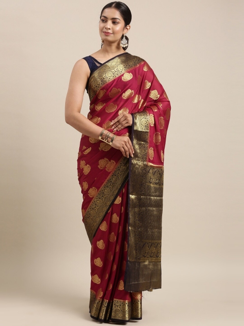 

The Chennai Silks Maroon & Gunmetal-Toned Ethnic Motifs Fusion Saree