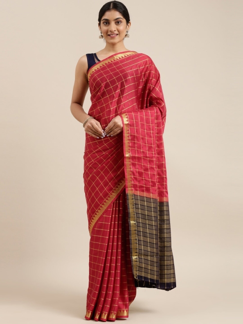 

The Chennai Silks Maroon & Navy Blue Checked Fusion Saree