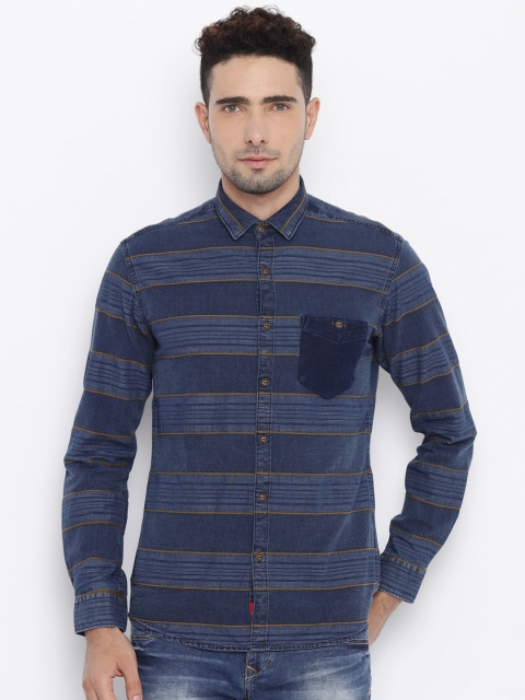 

Killer Men Navy Blue Striped Casual Shirt