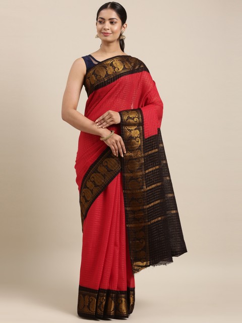 

The Chennai Silks Red & Black Woven Design Zari Pure Cotton Fusion Sungudi Saree