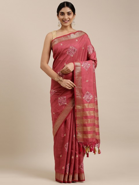 

The Chennai Silks Burgundy & Silver-Toned Embellished Embroidered Fusion Saree