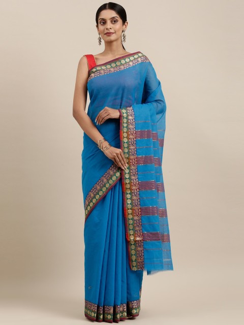 

The Chennai Silks Blue & Red Pure Cotton Fusion Saree