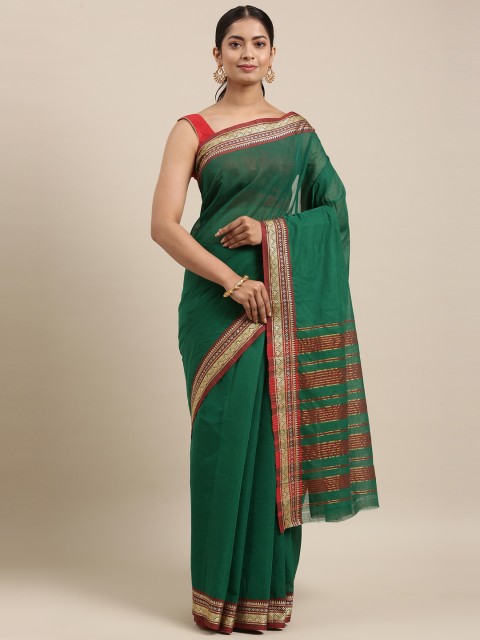 

The Chennai Silks Green & Red Pure Cotton Fusion Chettinad Saree