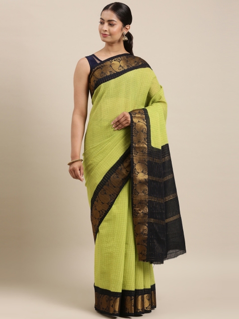 

The Chennai Silks Green & Black Checked Pure Cotton Fusion Sungudi Saree