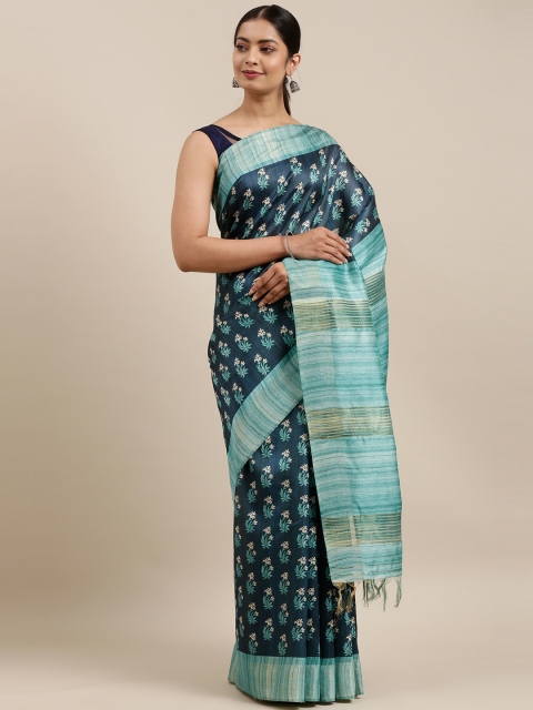 

The Chennai Silks Blue & White Floral Fusion Saree
