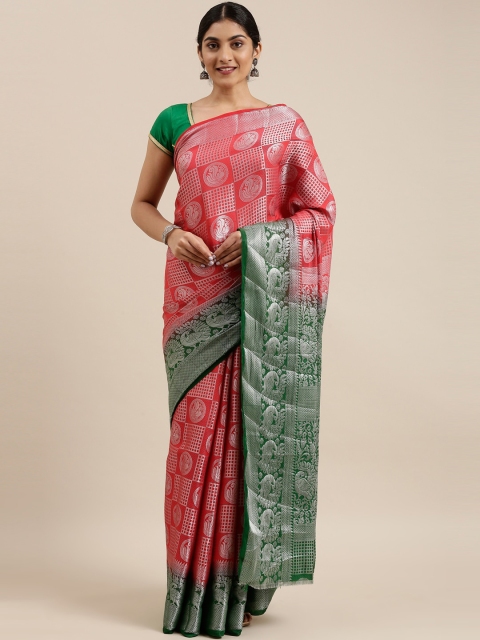 

The Chennai Silks Red & Green Ethnic Motifs Fusion Patola Saree