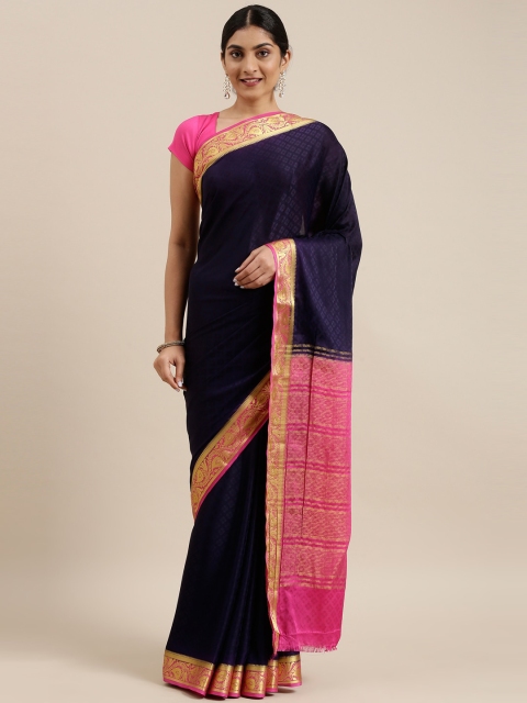 

The Chennai Silks Navy Blue & Pink Woven Design Zari Fusion Saree
