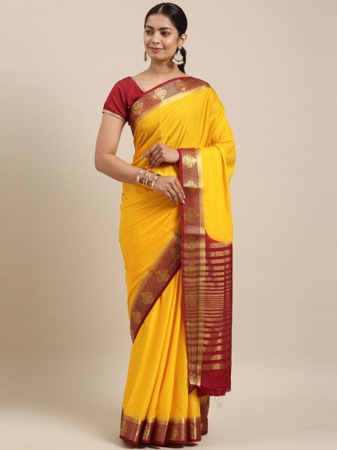 

The Chennai Silks Yellow & Maroon Woven Design Zari Crepe Silk Saree