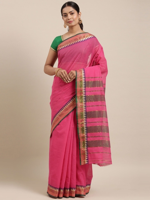 

The Chennai Silks Pink & Purple Zari Pure Cotton Chettinad Saree