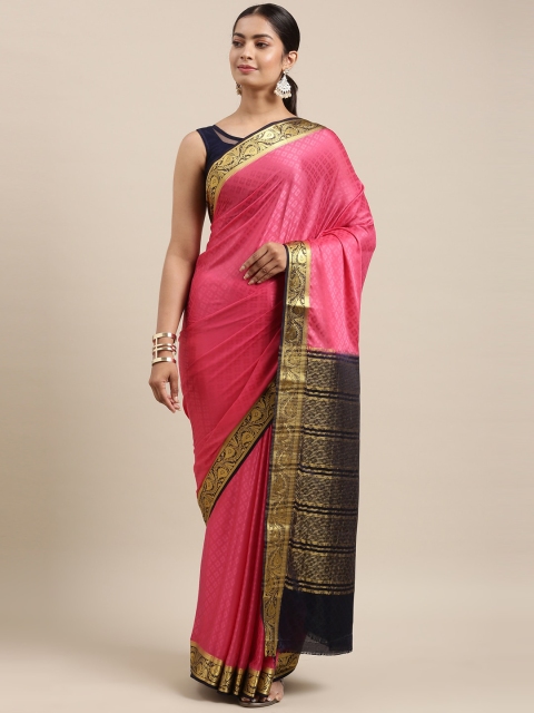 

The Chennai Silks Pink & Navy Blue Woven Design Zari Fusion Saree