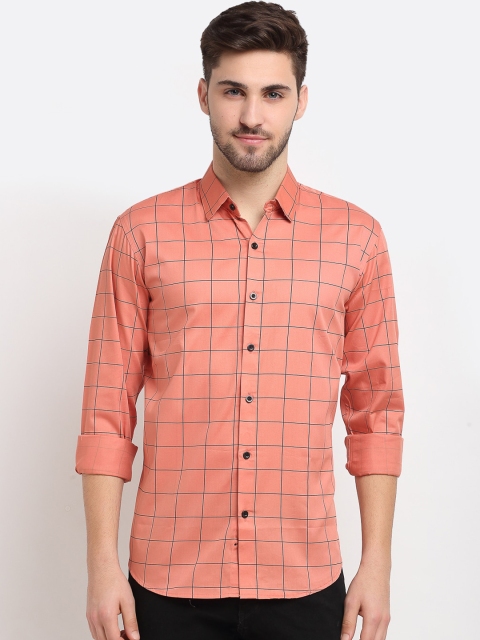 

JAINISH Men Orange Windowpane Checks Cotton Casual Shirt