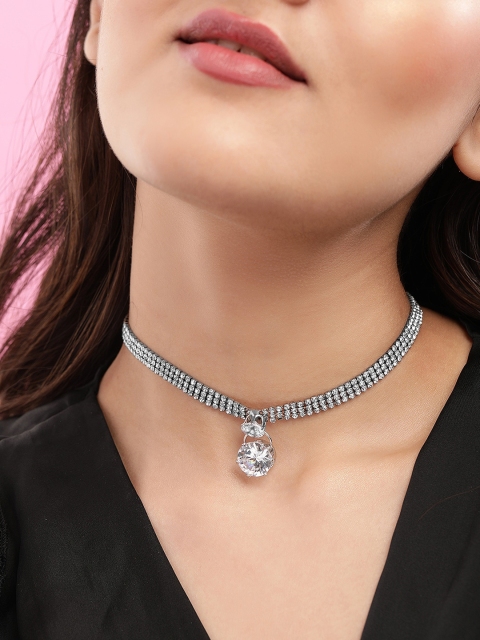 

TOKYO TALKIES X rubans FASHION ACCESSORIES Silver-Toned & White Silver-Plated Handcrafted Necklace
