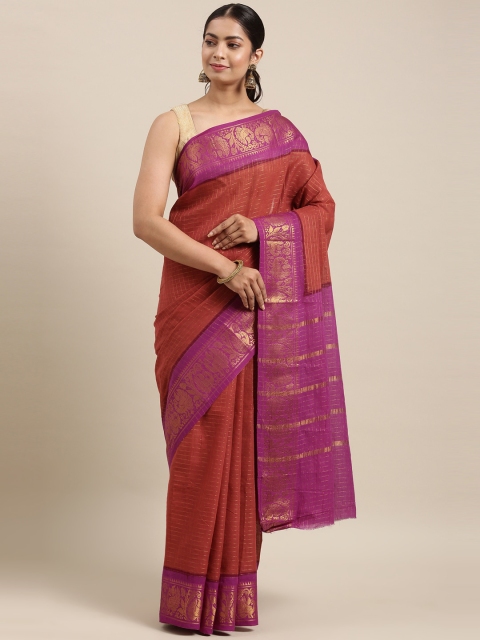 

The Chennai Silks Rust & Purple Checked Pure Cotton Sungudi Saree