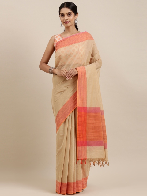 

The Chennai Silks Beige & Pink Handloom Pure Cotton Saree