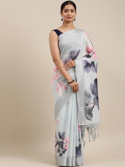

The Chennai Silks Grey & Black Floral Printed Bhagalpuri Saree