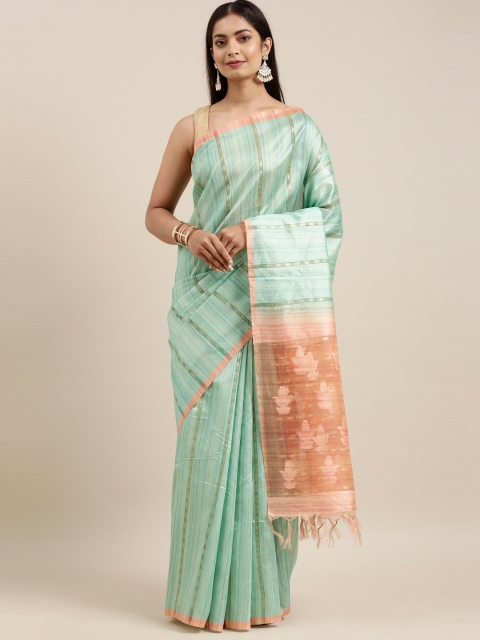 

The Chennai Silks Green & Pink Striped Dupion Saree