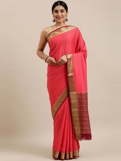 

The Chennai Silks Red & Maroon Checked Zari Saree