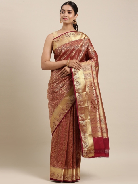 

The Chennai Silks Maroon & Gold-Toned Paisley Brocade Saree
