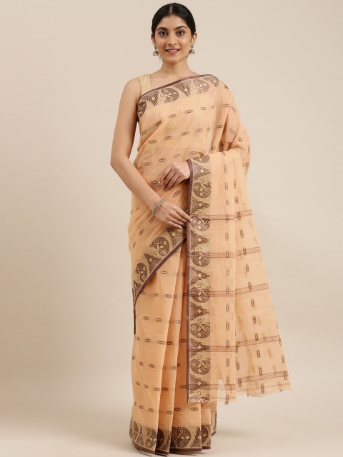 

The Chennai Silks Brown & Peach-Coloured Ethnic Motifs Pure Cotton Taant Saree