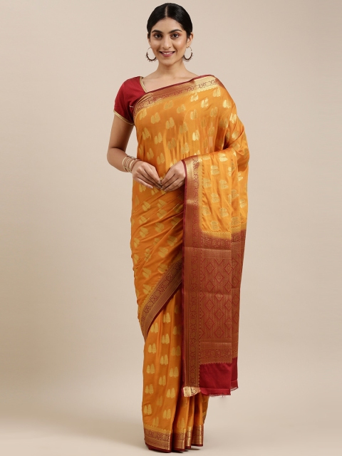 

The Chennai Silks Mustard & Maroon Ethnic Motifs Saree