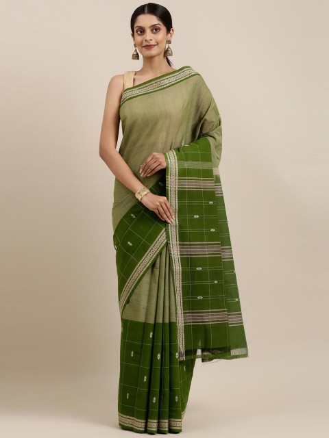 

The Chennai Silks Green & White Checked Pure Cotton Venkatgiri Saree